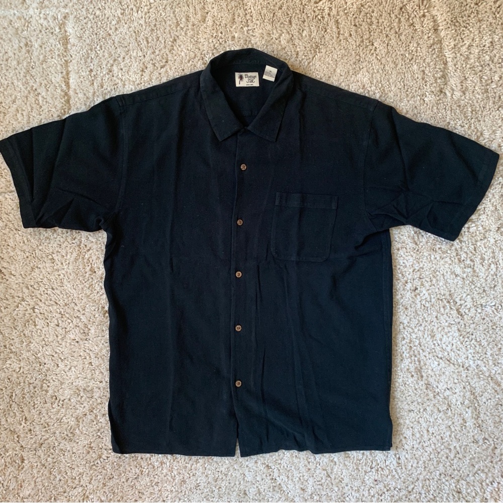 Vintage Silk Black Short-Sleeve Button Down